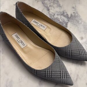 Jimmy Choo Gray Plaid Pointed-Toe Flats